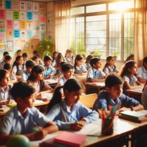 Indian school students in a classroom - Telugu Word